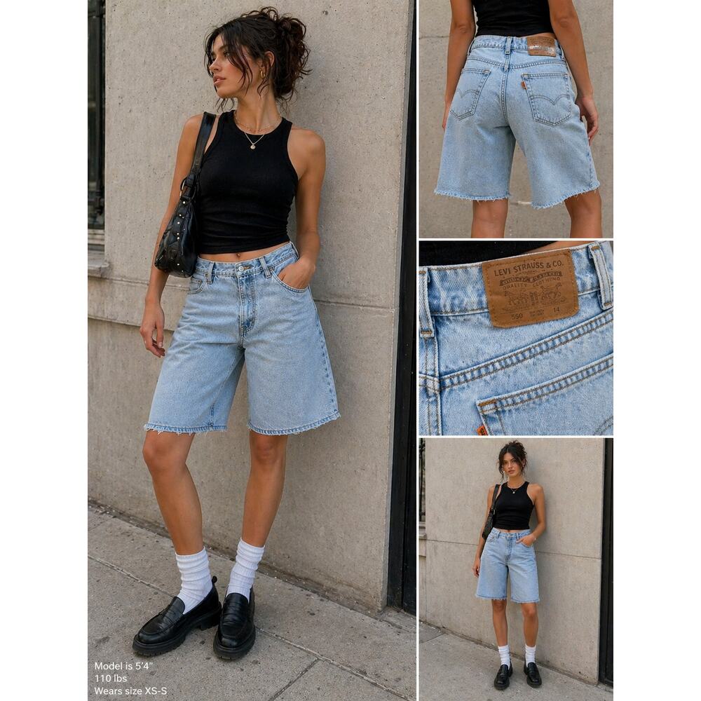 Vintage Levi’s 550 Jorts Youth 14 USA Light Wash Mom Fit Women XS S